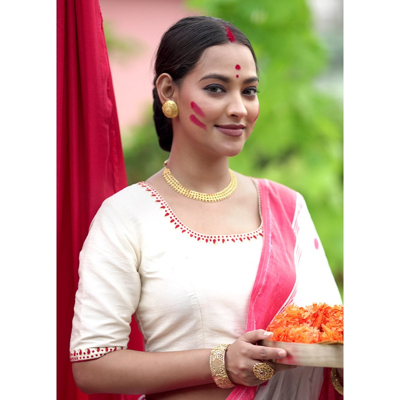 Cream Dupion Silk Designer Blouse - JD986579182