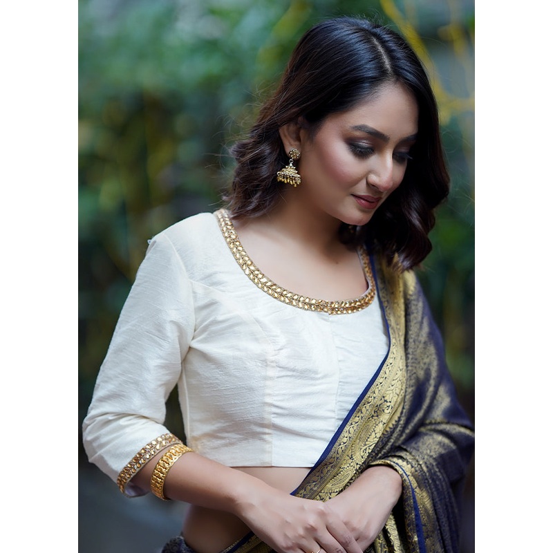 Cream Dupion Silk Designer Blouse - JD986579194