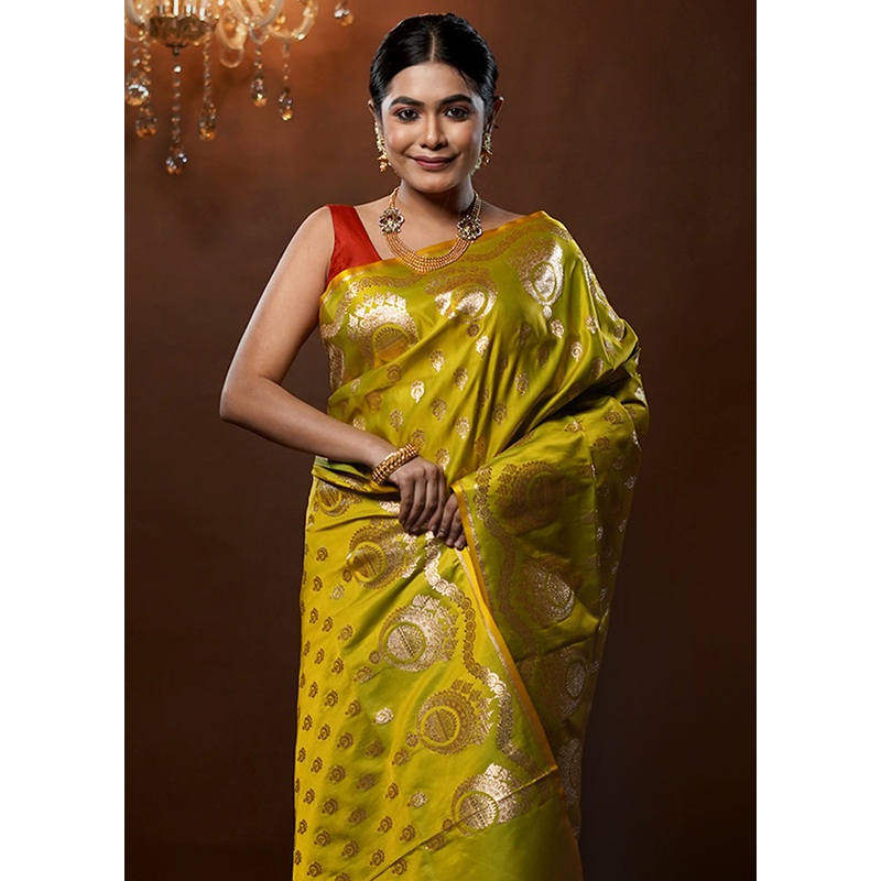 Green Banarasi Silk Saree With Blouse Piece - JD986579280