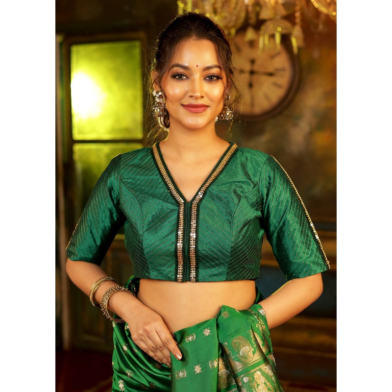 Green Dupion Silk Designer Blouse - JD986579196