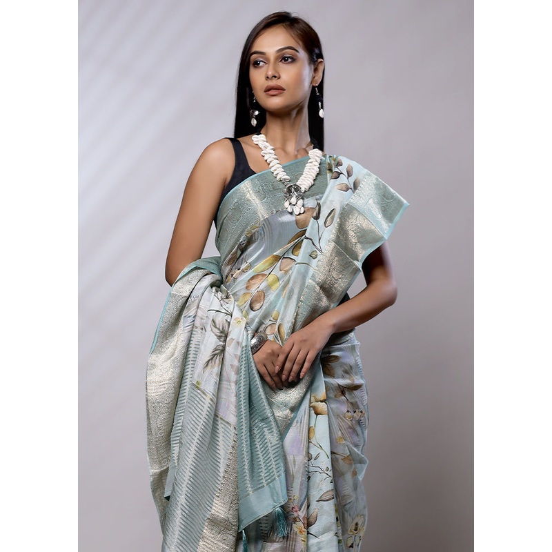 Green Dupion Silk Saree With Blouse Piece - JD986579145
