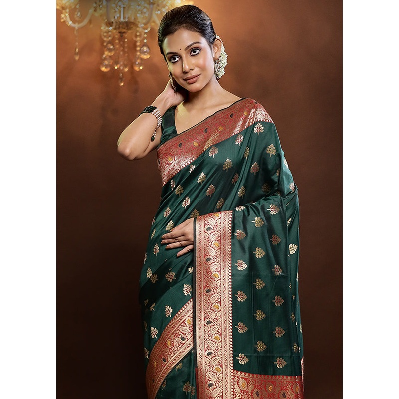 Green Dupion Silk Saree With Blouse Piece - JD986579231