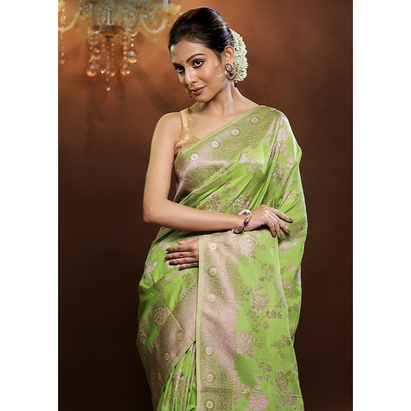 Green Georgette Saree With Blouse Piece - JD986579230