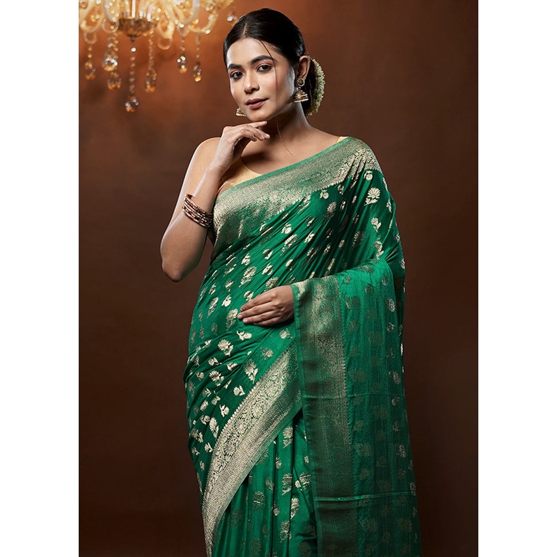 Green Georgette Saree With Blouse Piece - JD986579277