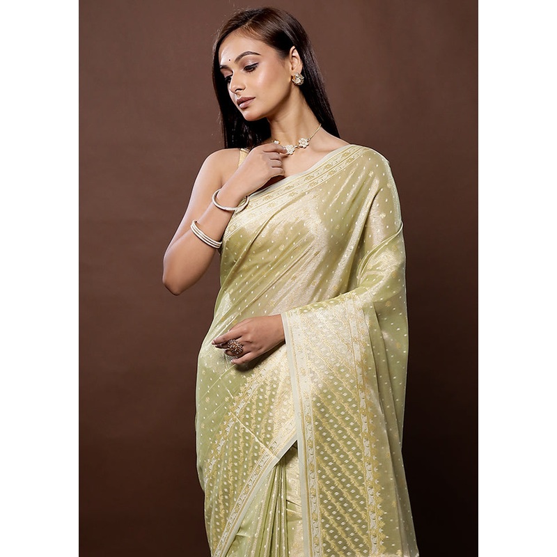 Green Kora Silk Saree With Blouse Piece - JD986579339