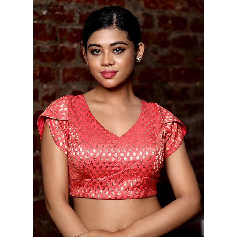 Peach Brocade Designer Blouse - JD986579200