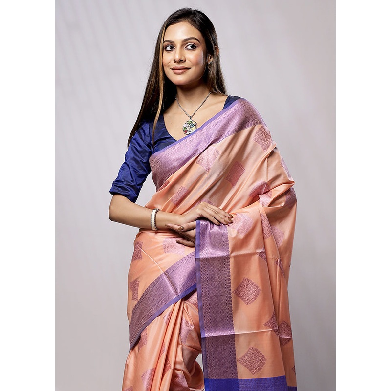 Peach Dupion Silk Saree With Blouse Piece - JD986579225
