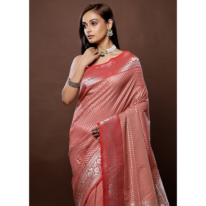 Peach Uppada Silk Saree With Blouse Piece - JD986579298