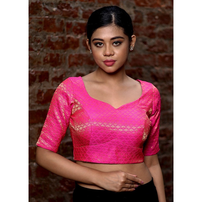 Pink Brocade Designer Blouse - JD986579204