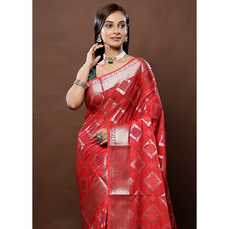 Pink Dupion Silk Saree With Blouse Piece - JD986579312