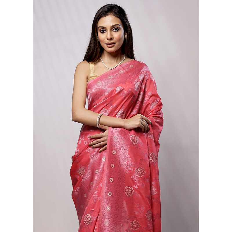 Pink Georgette Saree With Blouse Piece - JD986579220