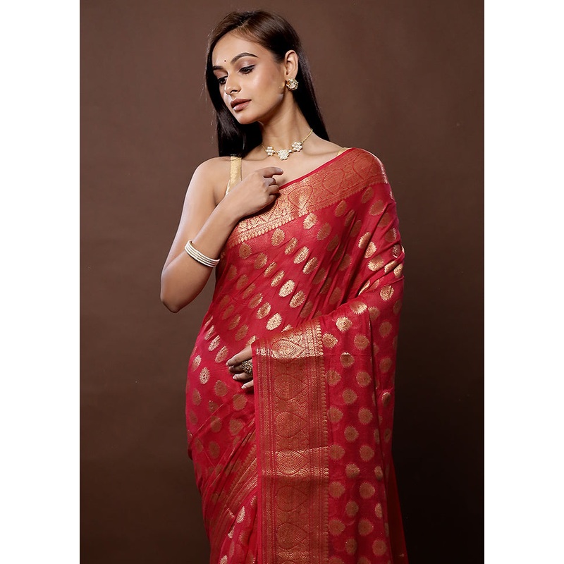 Pink Georgette Saree With Blouse Piece - JD986579311