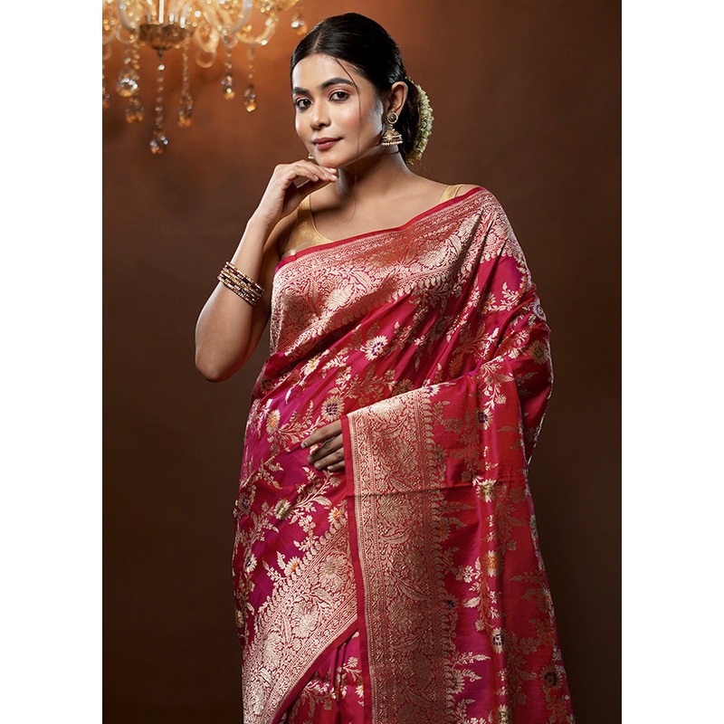 Pink Handloom Uppada Pure Silk Saree With Blouse Piece - JD986579266