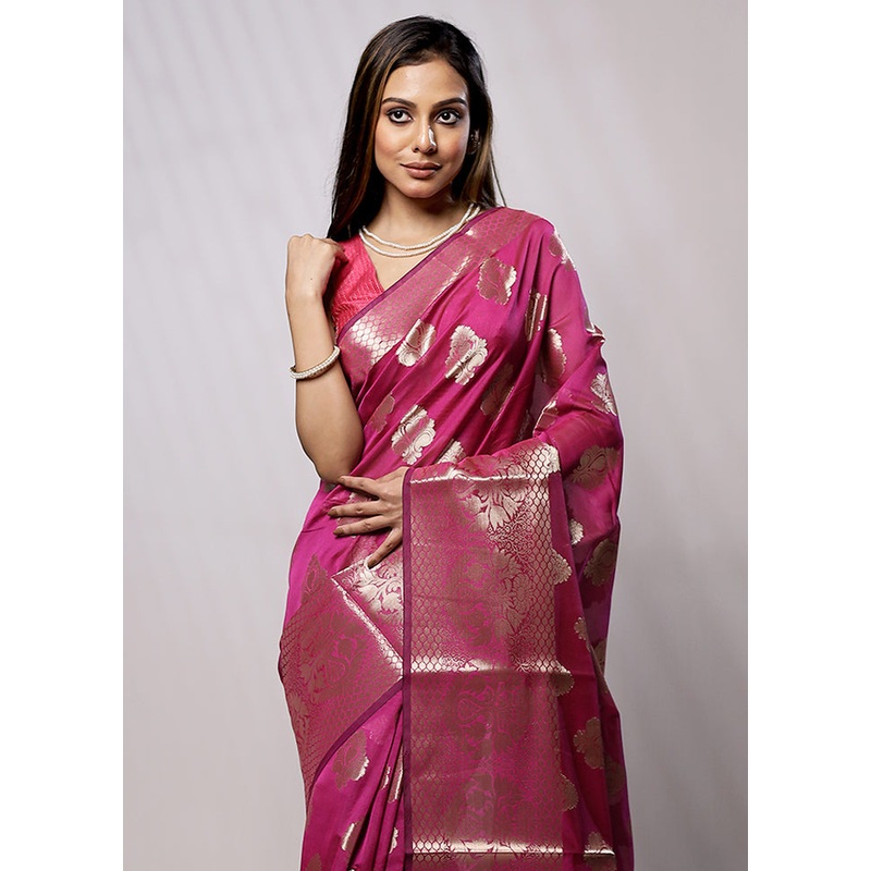Pink Kora Silk Saree With Blouse Piece - JD986579219