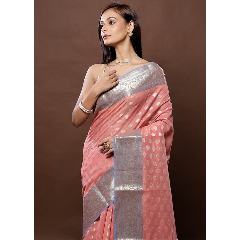 Pink Kora Silk Saree With Blouse Piece - JD986579305