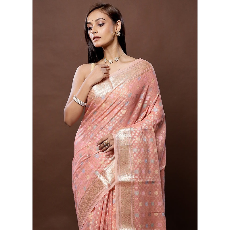 Pink Organza Saree With Blouse Piece - JD986579302