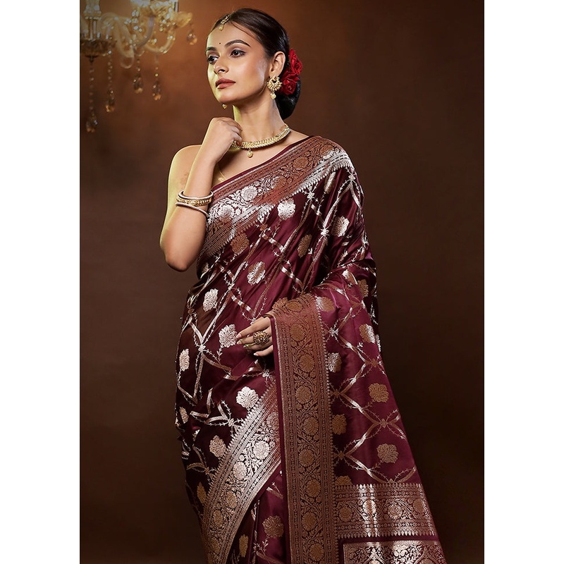 Purple Banarasi Silk Saree With Blouse Piece - JD986579297