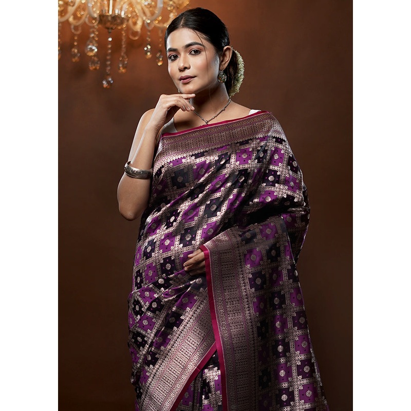 Purple Tanchoi Silk Saree With Blouse Piece - JD986579262