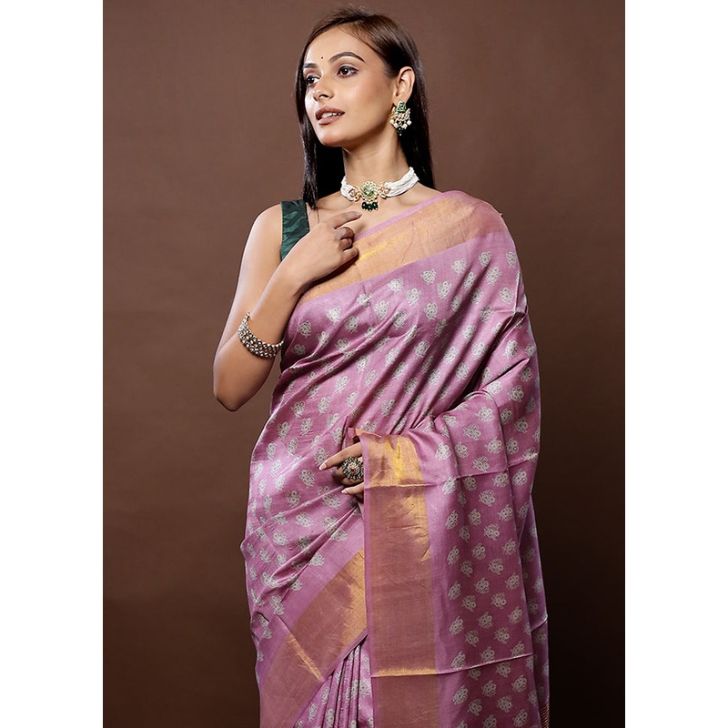 Purple Tussar Silk Saree With Blouse Piece - JD986579296
