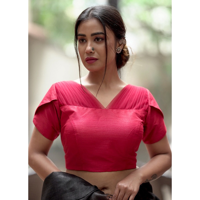 Red Dupion Silk Designer Blouse - JD986579155