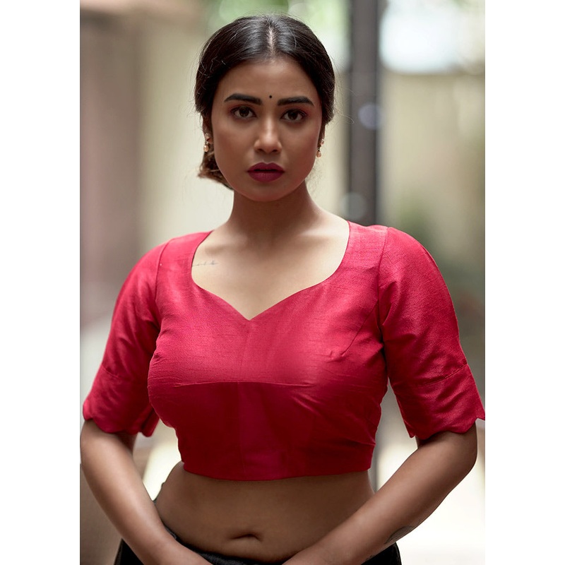 Red Dupion Silk Designer Blouse - JD986579156