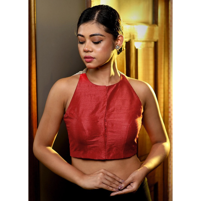 Red Dupion Silk Designer Blouse - JD986579157