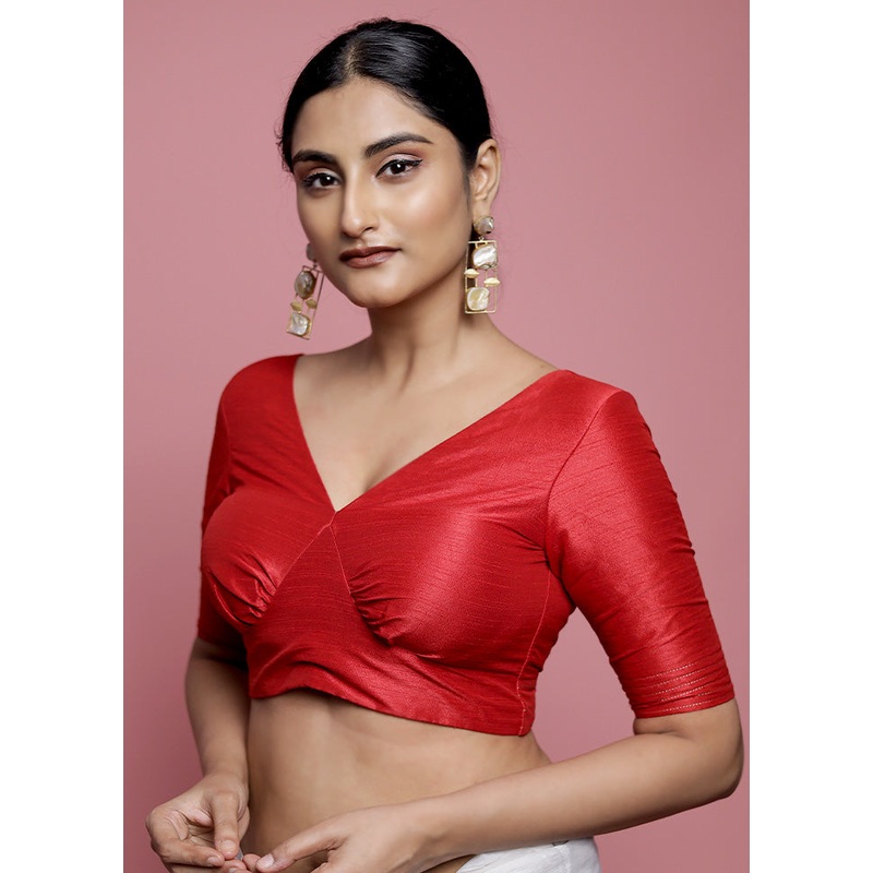 Red Dupion Silk Designer Blouse - JD986579158