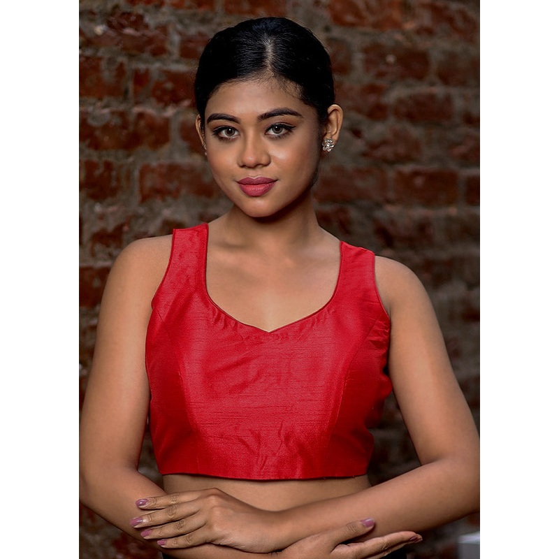 Red Dupion Silk Designer Blouse - JD986579159