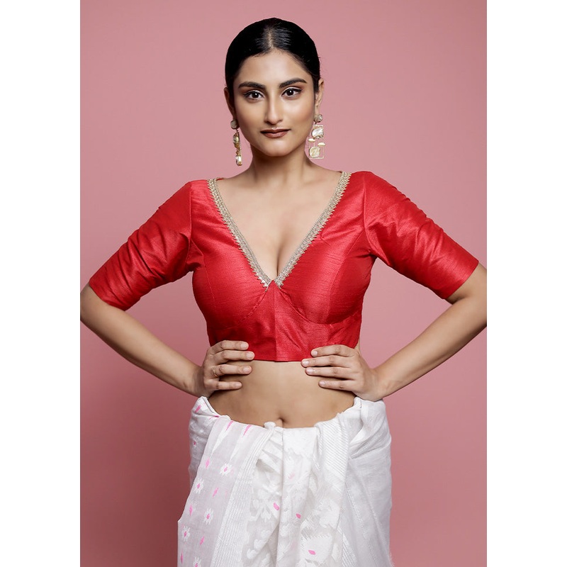 Red Dupion Silk Designer Blouse - JD986579160