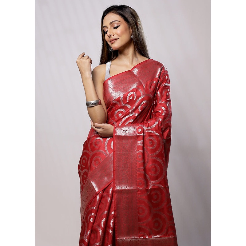 Red Kora Silk Saree With Blouse Piece - JD986579213