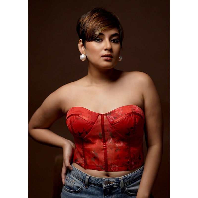 Red Organza Designer Blouse - JD986579170