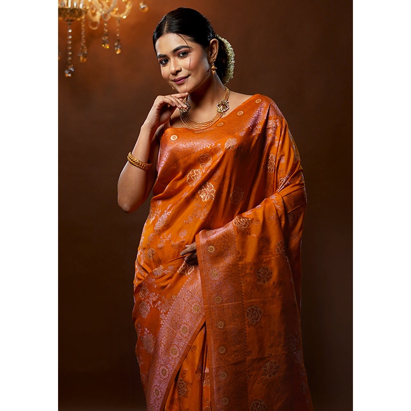 Rust Georgette Saree With Blouse Piece - JD986579252