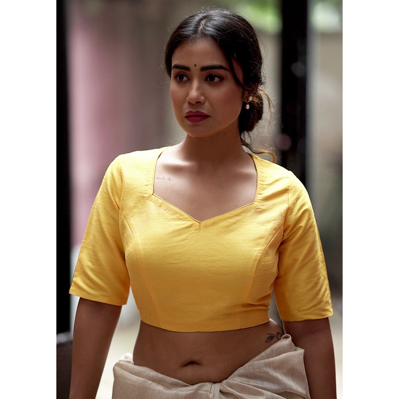 Yellow Dupion Silk Designer Blouse - JD986579167