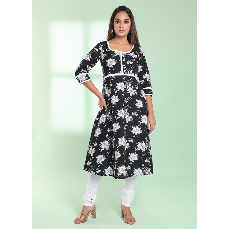 2 Pc Black Readymade Cotton Kurti Set - JD986578990