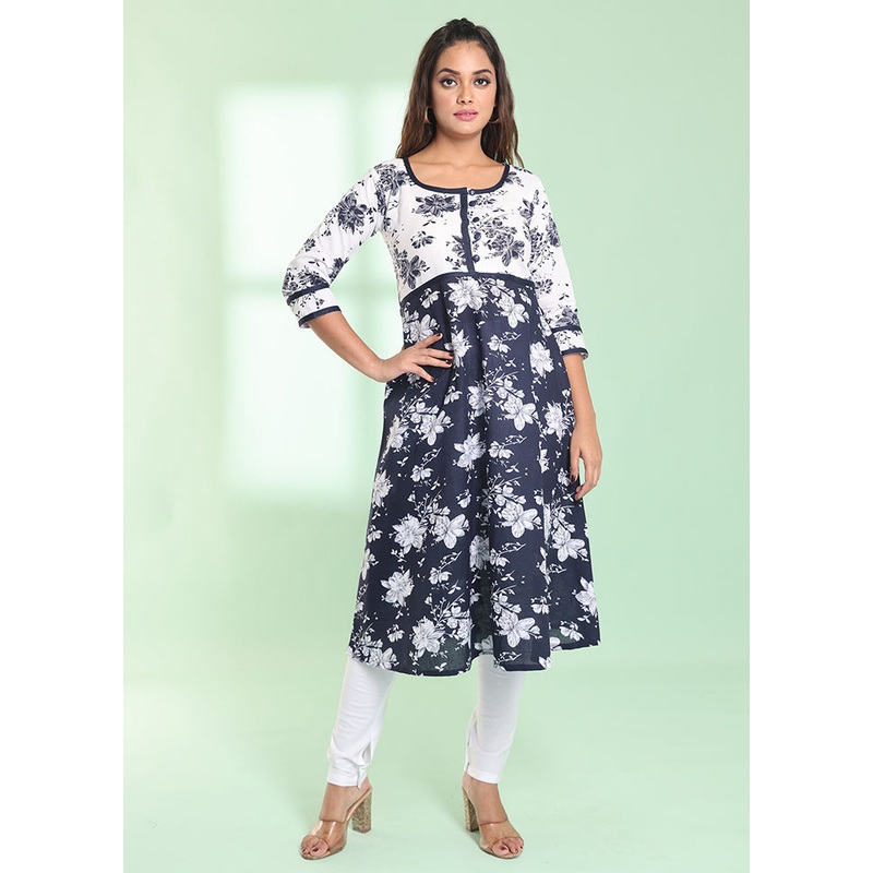 2 Pc Navy Blue Readymade Cotton Kurti Set - JD986578989