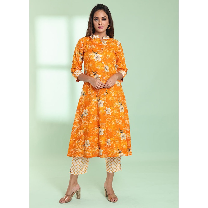 2 Pc Yellow Readymade Rayon Kurti Set - JD986578985