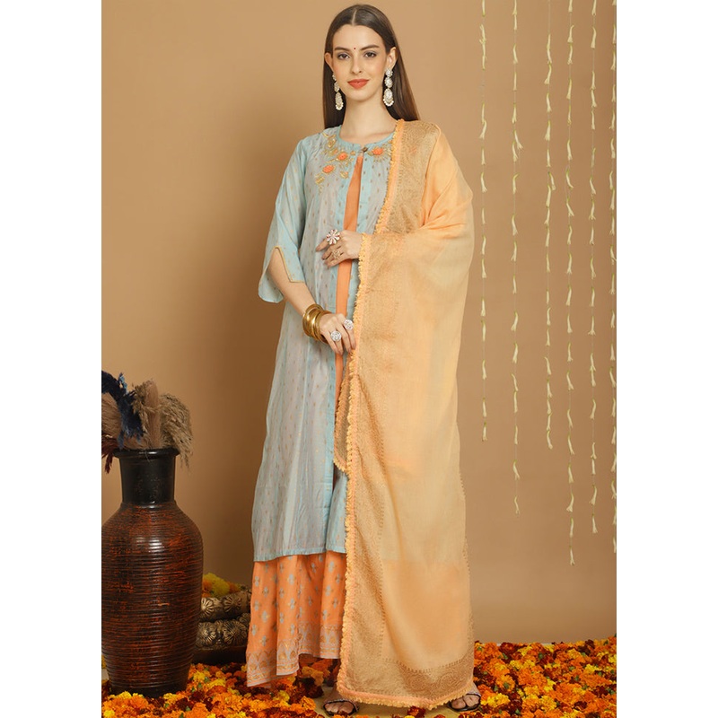 3 Pc Blue Unstitched Cotton Suit Set - JD986579111