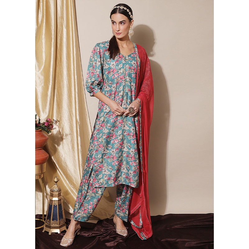 3 Pc Blue Unstitched Muslin Suit Set - JD986579109