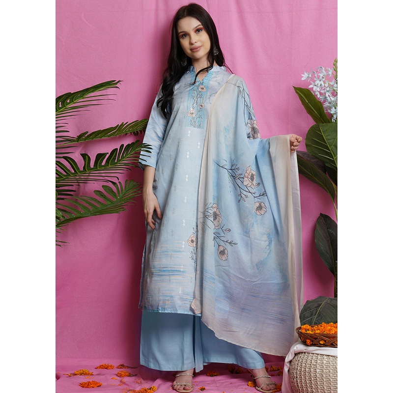 3 Pc Blue Unstitched Santoon Suit Set - JD986579104