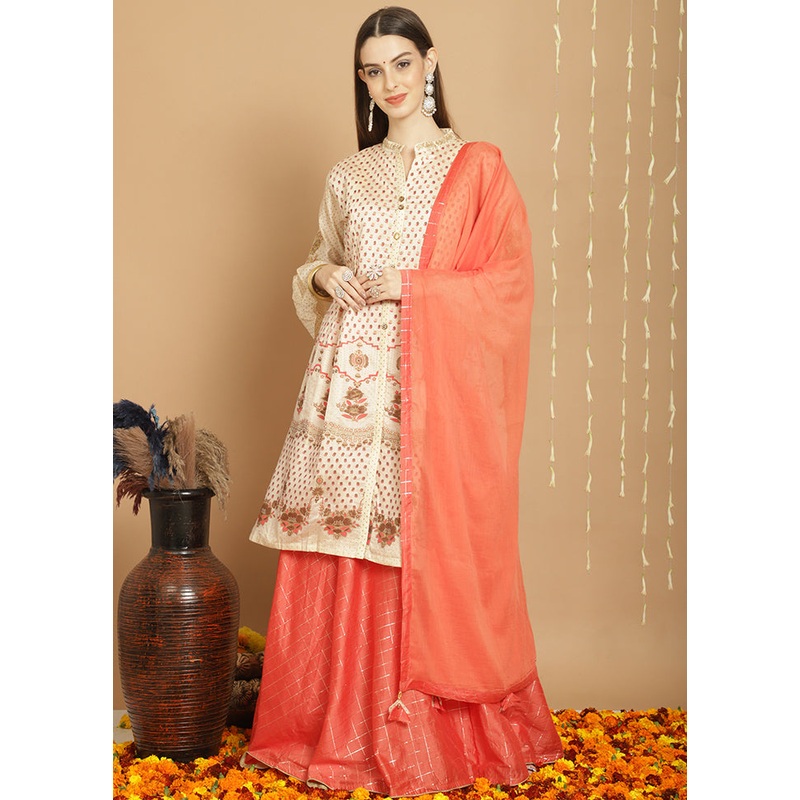 3 Pc Cream Unstitched Silk Suit Set - JD986579092