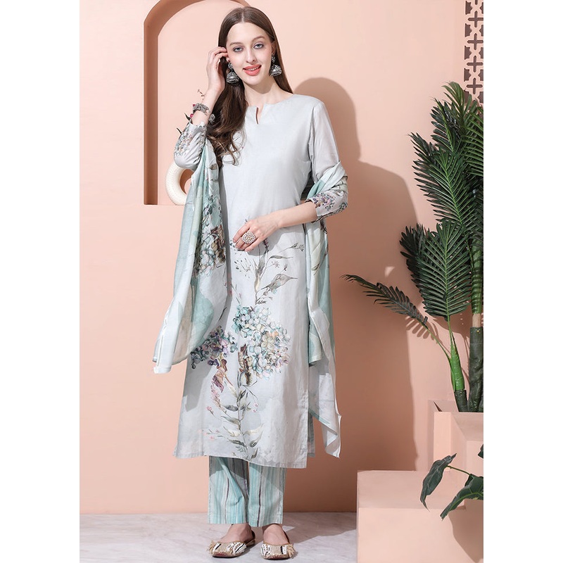 3 Pc Green Unstitched Cotton Suit Set - JD986579085