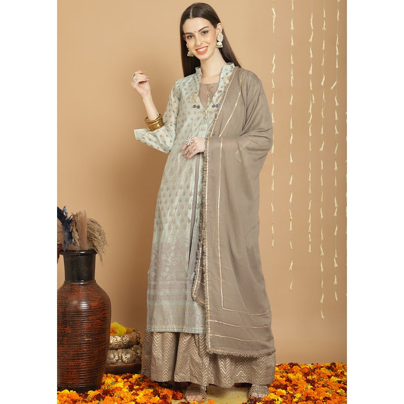 3 Pc Green Unstitched Cotton Suit Set - JD986579086