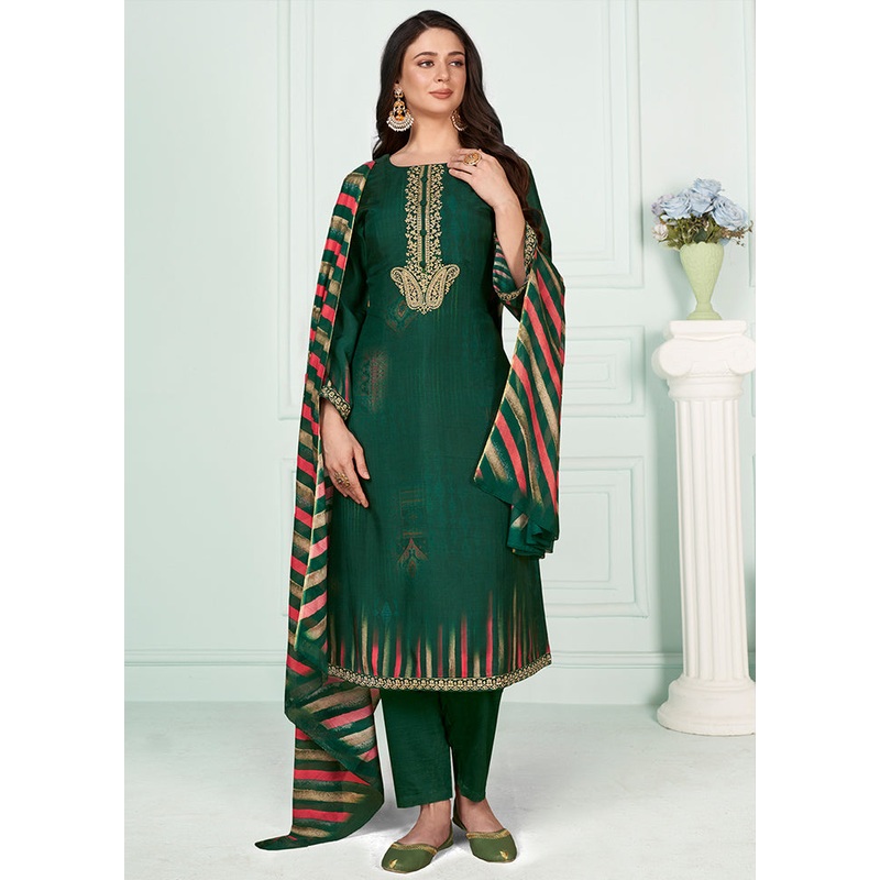 3 Pc Green Unstitched Muslin Suit Set - JD986579083