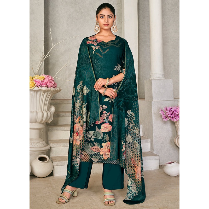 3 Pc Green Unstitched Pashmina Suit Set - JD986579080