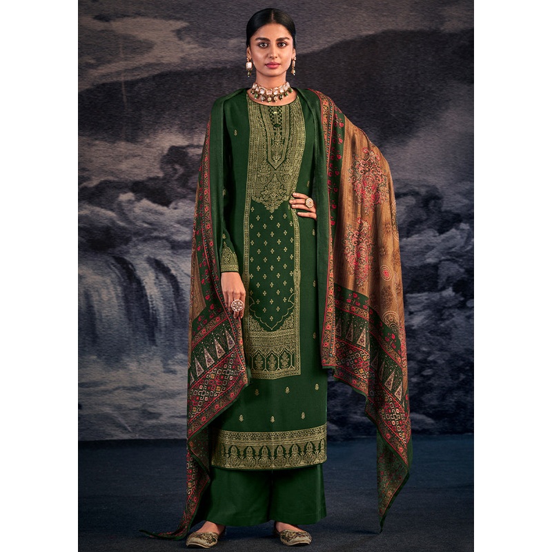 3 Pc Green Unstitched Pashmina Suit Set - JD986579082