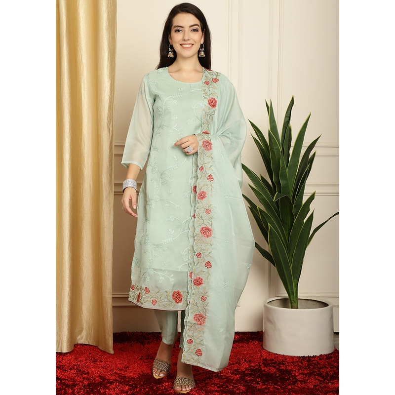 3 Pc Green Unstitched Pure Santoon Suit Set - JD986579079