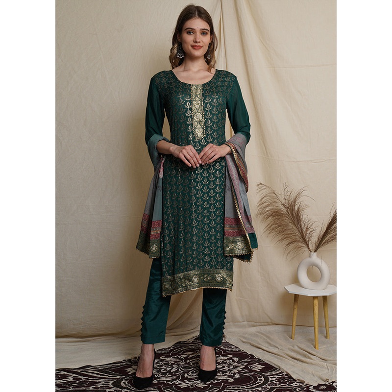 3 Pc Green Unstitched Santoon Suit Set - JD986579076