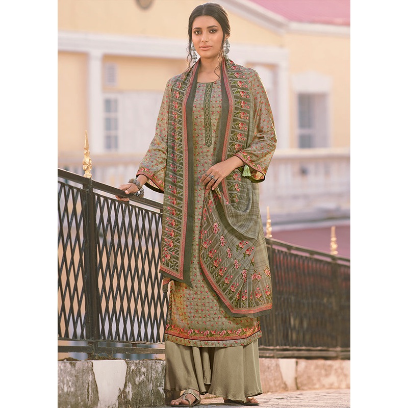 3 Pc Green Unstitched Silk Suit Set - JD986579074