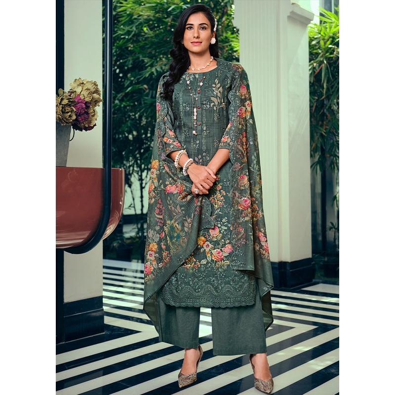 3 Pc Grey Unstitched Cotton Suit Set - JD986579071