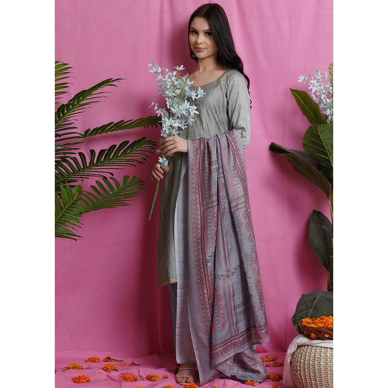 3 Pc Grey Unstitched Santoon Suit Set - JD986579069